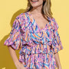 And The Why Printed Lantern Sleeve Blouse - MAUVE MULTI