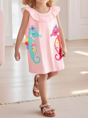 Children's Seahorse Ruffle Collar Sleeveless Dress - Farnelli
