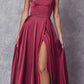 Juliet 278 Formal A-Line Satin Gown with Side Pockets