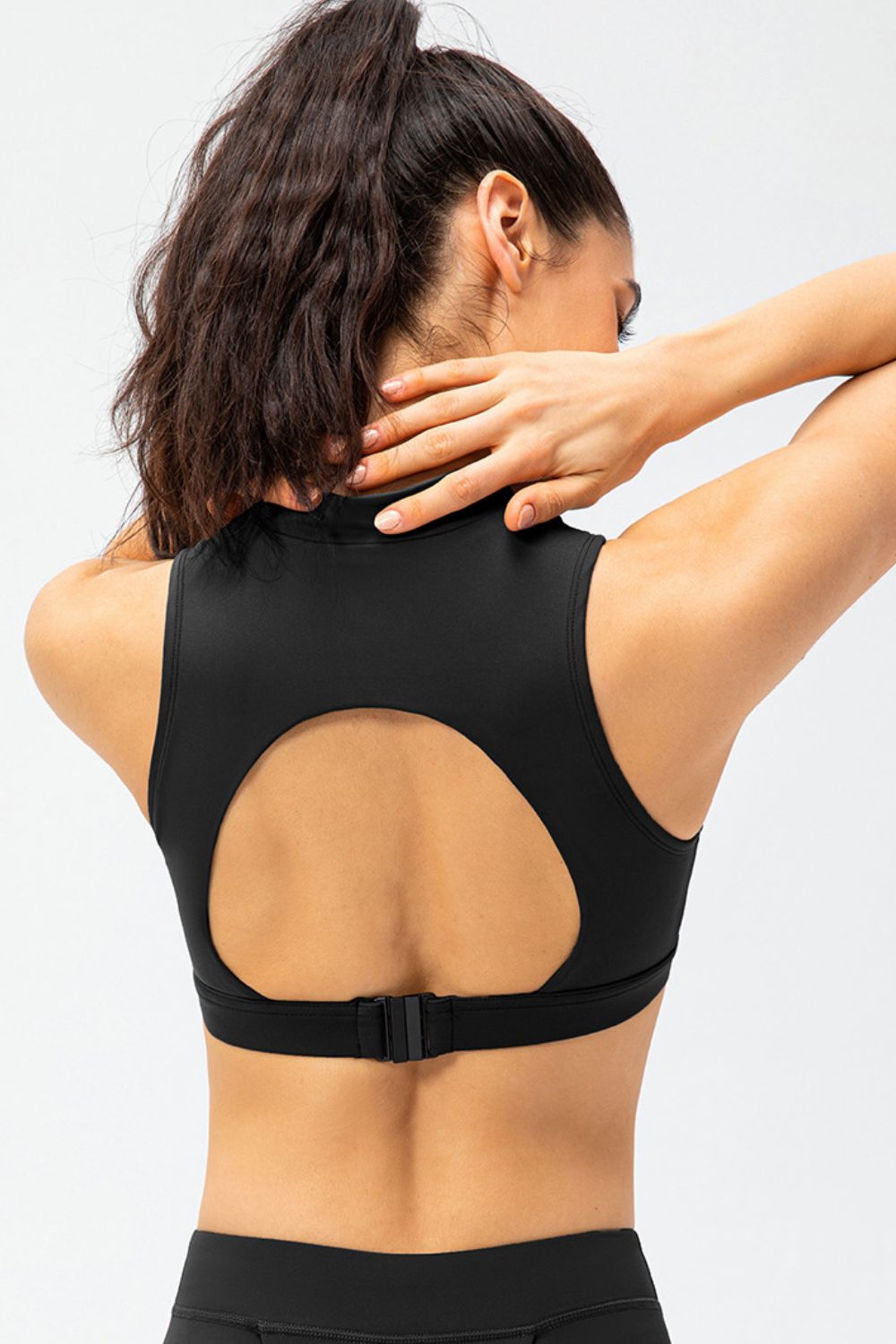 Full Size Cropped Cutout Back Zipper Front Active Tank Top - Farnelli