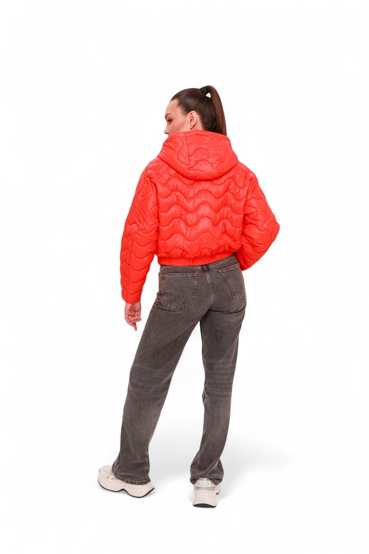 Alaska® Outerwear Company Lexi cropped coral jacket with long sleeves and zip front