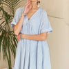 ADORA Ruffled Hem Striped V-Neck Babydoll Dress - Light Blue