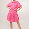 And The Why Full Size Raw Edge Washed Tiered Shirt Dress - Pink