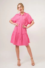 And The Why Full Size Raw Edge Washed Tiered Shirt Dress - Farnelli