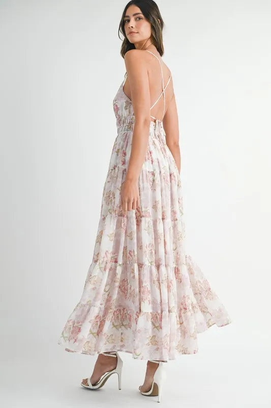 MABLE Floral Print Tiered Cami Maxi Dress - Farnelli