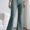 Basic Bae Full Size Ribbed High Waist Flare Pants - Deep Teal