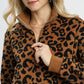Umgee Leopard Print Quarter-Zip Sweatshirt - Farnelli