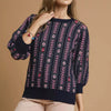 Umgee Jacquard Knit Puff Sleeve Sweater - MIDNIGHT