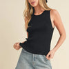 Aemi + Co Ribbed Round Neck Knit Tank - Black