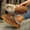 Fuzzy Trim Buckle Platform Slippers - Brown