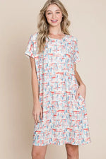 BOMBOM Printed Round Neck Short Sleeve Tee Dress - Farnelli
