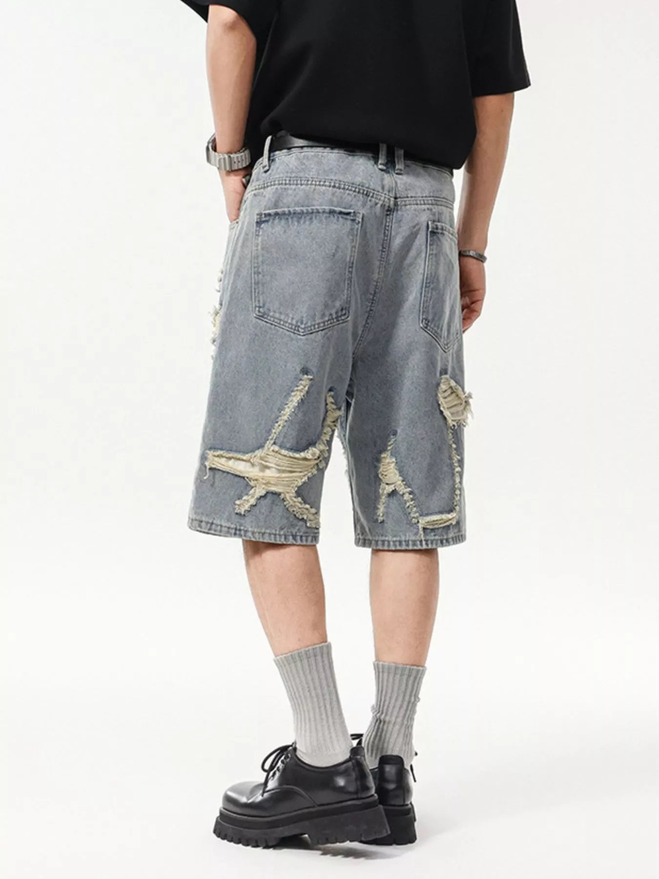 Men's Wash Distressed Denim Shorts - Farnelli