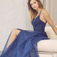 Juliet 283 3D Flowers Embroidered Tulle Glitter Skirt High Slit