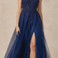 Juliet 283 3D Flowers Embroidered Tulle Glitter Skirt High Slit