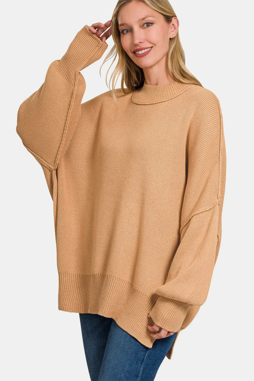 Zenana Side Sit Oversize Sweater - Farnelli