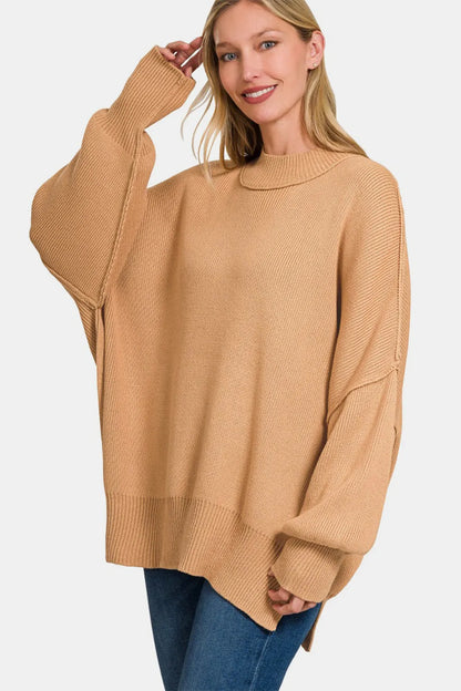 Zenana Side Sit Oversize Sweater - Farnelli