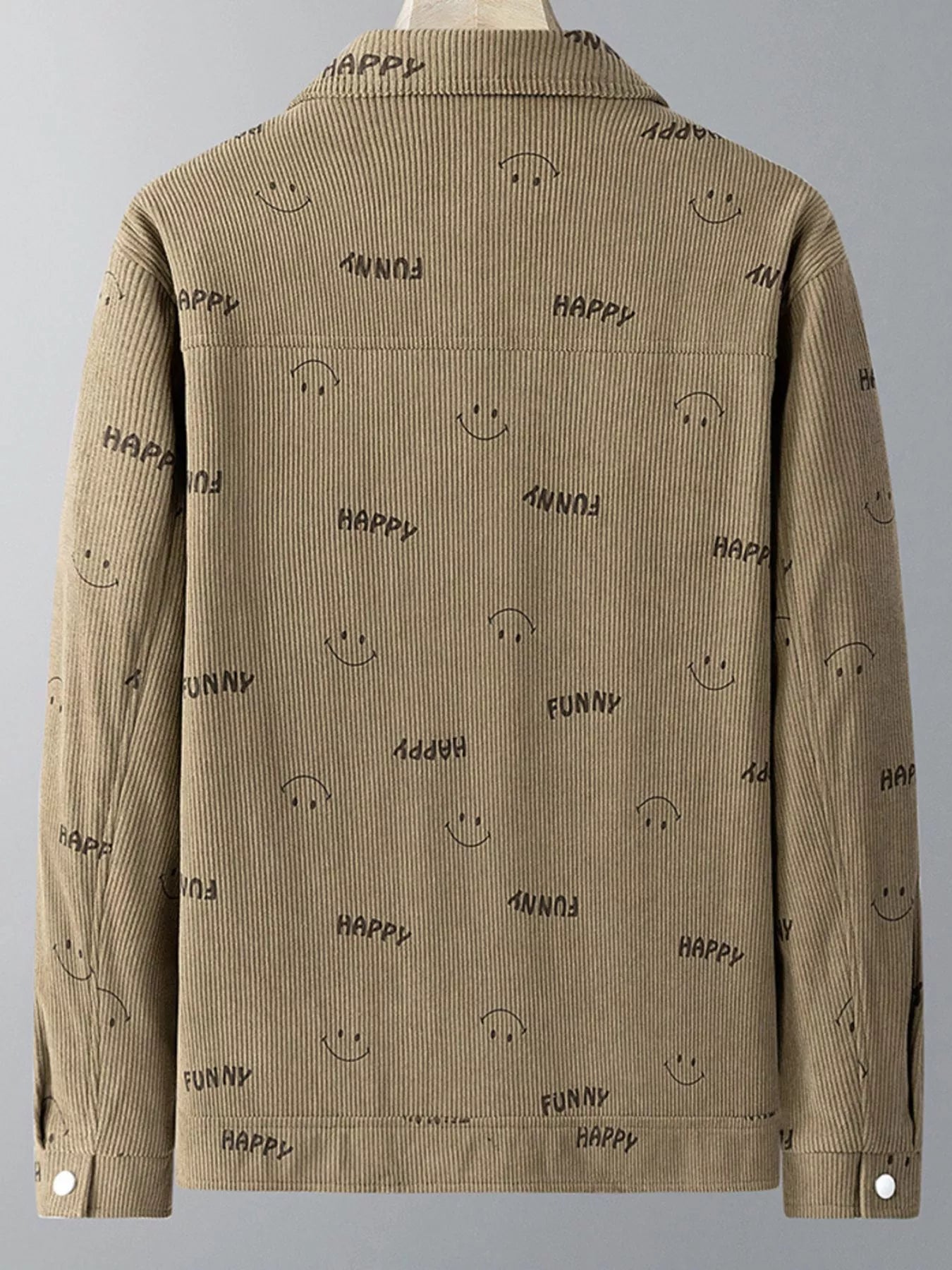 Men's Plus Size Smiley Face Print Snap Down Casual Jacket - Farnelli