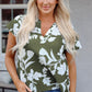 Floral Split Neck Short Sleeve Blouse - Farnelli