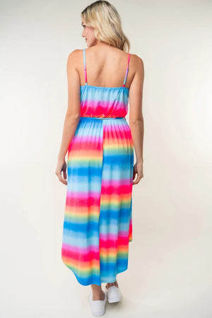 White Birch Full Size Ombre Striped Midi Cami Dress - Farnelli