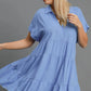Umgee Full Size Raw Hem Folded Sleeve Tiered Dress Plus Size - Farnelli