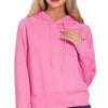 Zenana Drawstring Scuba Hoodie - CANDY PINK