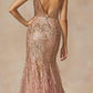 Juliet 286 Floor Length Feather Skirt Embellished Fitted Prom Dress