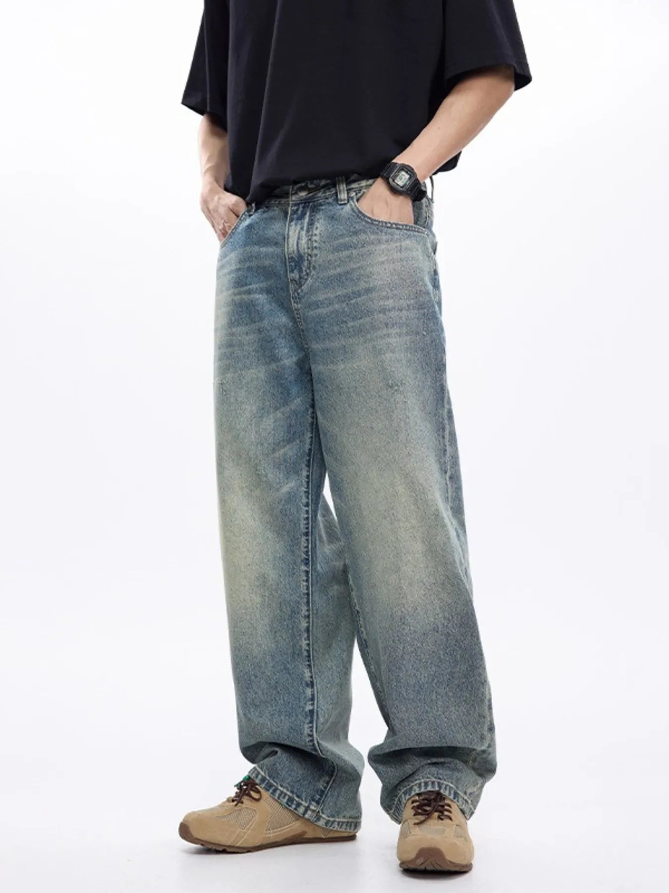 Men's Washed Wide Leg Jeans - Farnelli