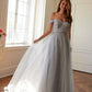 Juliet 287 Long Off the Shoulder Beaded Top A-Line Prom Dress