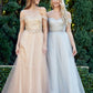 Juliet 287 Long Off the Shoulder Beaded Top A-Line Prom Dress