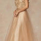 Juliet 287 Long Off the Shoulder Beaded Top A-Line Prom Dress
