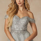 Juliet 287 Long Off the Shoulder Beaded Top A-Line Prom Dress