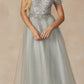 Juliet 287 Long Off the Shoulder Beaded Top A-Line Prom Dress