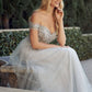 Juliet 287 Long Off the Shoulder Beaded Top A-Line Prom Dress
