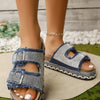 Rhinestone Double Buckle Platform Sandals - Blue