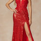 Juliet 289 Long Machine Sequin Gown with Corset Bodice Prom Gown