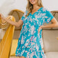 BiBi Floral Crinkle Shirred Ruffle Detail V Neck Dress - Farnelli