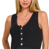Zenana Button-up Cropped Sweater Vest - BLACK
