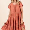 Mittoshop Lace Detail Ruffled Button Down Tiered Dress - Pumpkin