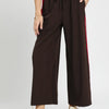 Umgee Wide Leg Pants with Contrast Side Trim - Brown