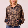 BiBi Leopard Print Waffle Half Zip Up Hoodie W Pocket - LEOPARD