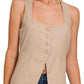 Zenana Linen Tie-back 4-button Vest with Lining - Farnelli