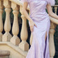 Juliet 292 Long Feather Neckline Off the Shoulder High Slit Prom Gown