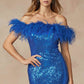 Juliet 292 Long Feather Neckline Off the Shoulder High Slit Prom Gown