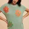 Annie Wear Large Flower Embo Dolman Sleeve Summer Sweater Top - SAGE