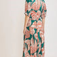 Umgee Full Size Printed Notched Puff Sleeve Midi Dress Plus Size - Farnelli