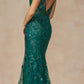 Juliet 294 Long Butterfly Appliques Low V-Neck Prom Dress