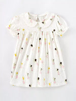 Children's Fairy Print Peter Pan Collar Puff Sleeve Dress - Farnelli