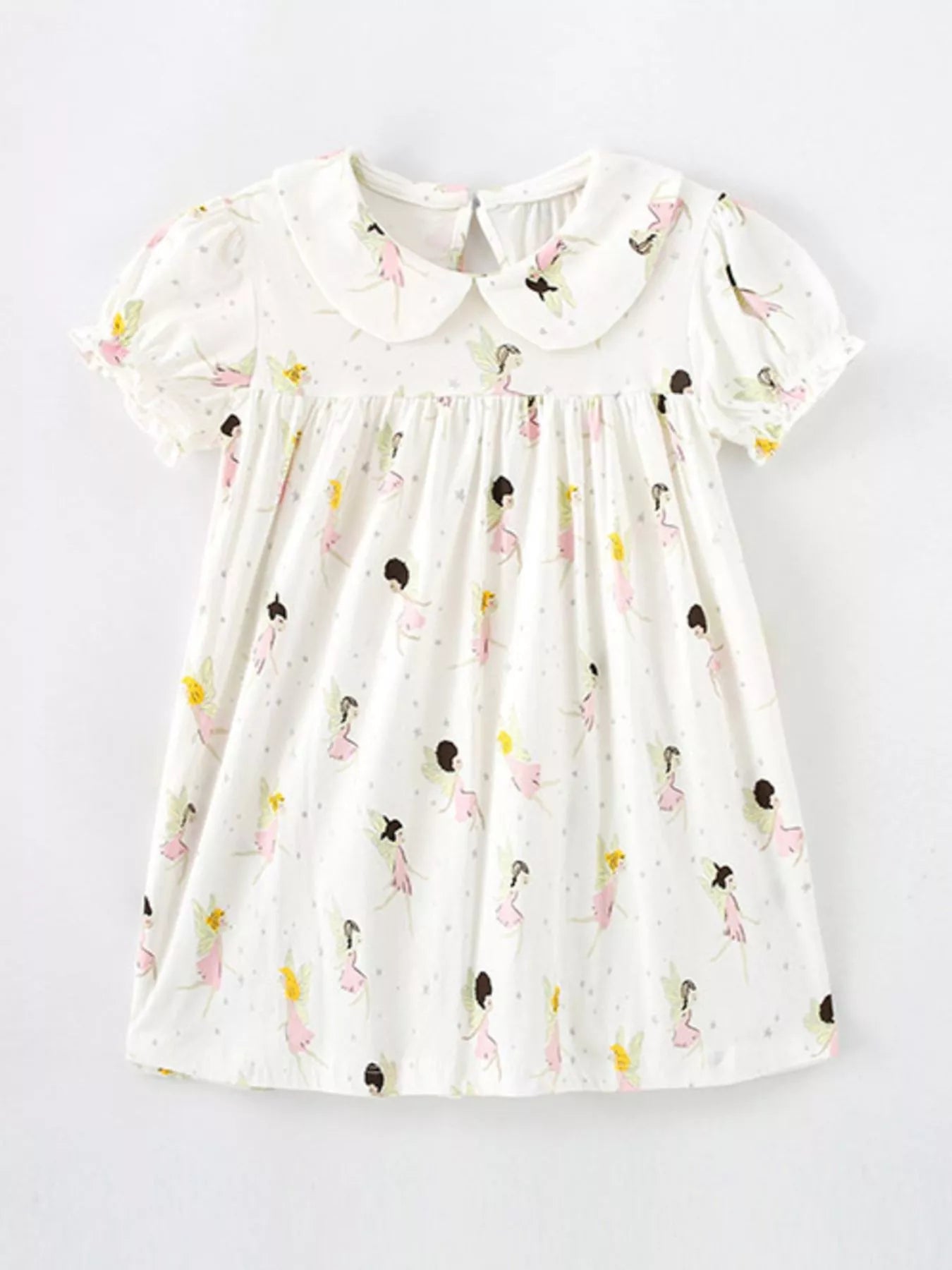 Children's Fairy Print Peter Pan Collar Puff Sleeve Dress - Farnelli
