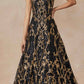 Juliet 297 Floor Length Feathered Cap Sleeve Patterned Sequin A-Line Gown