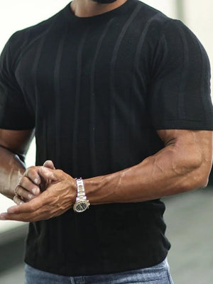 Men's Plus Size Striped Round Neck Short Sleeve T-Shirt - Farnelli